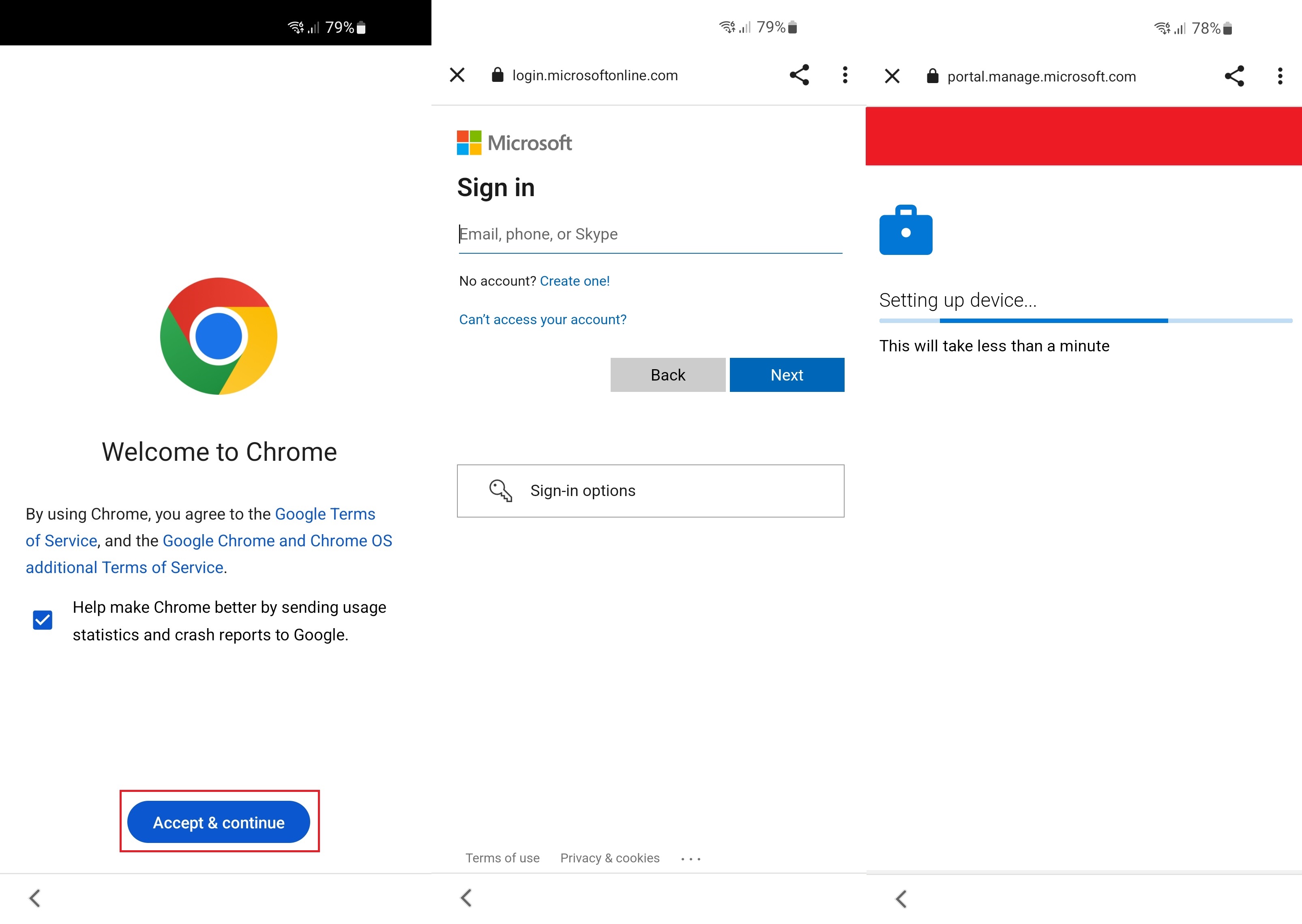 Chrome ToS and MS account sign in